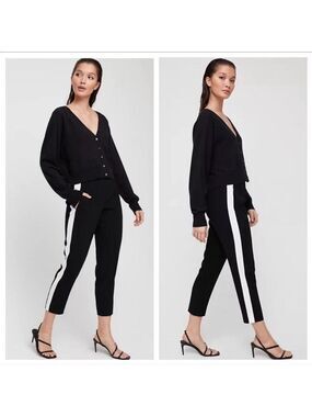 Aritzia Wilfred Crepe Side Tuxedo Stripe Pull On Pants Black Ankle Sz 4 Like New